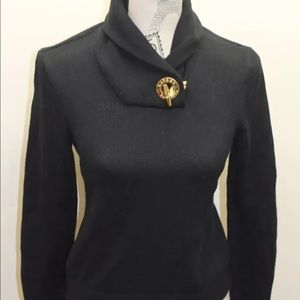 Lauren By Ralph Lauren Women Sweater Toggle Gold Rope Accent Small Black L/S
